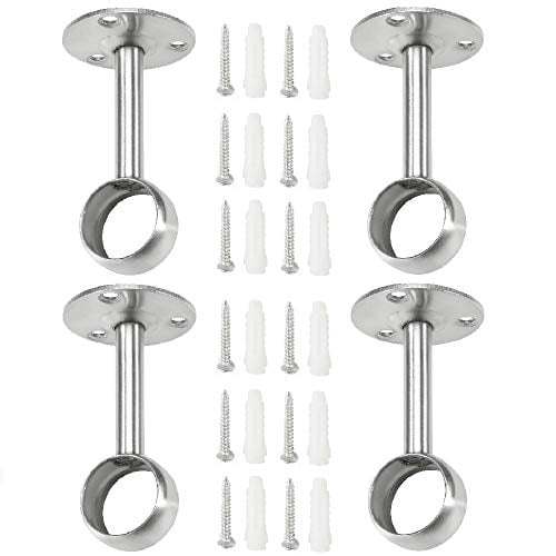 4 PCS, Silver Anndason Curtain Rod Ceiling-Mount Bracket Curtain Rod Brackets Curtain Rod Holders